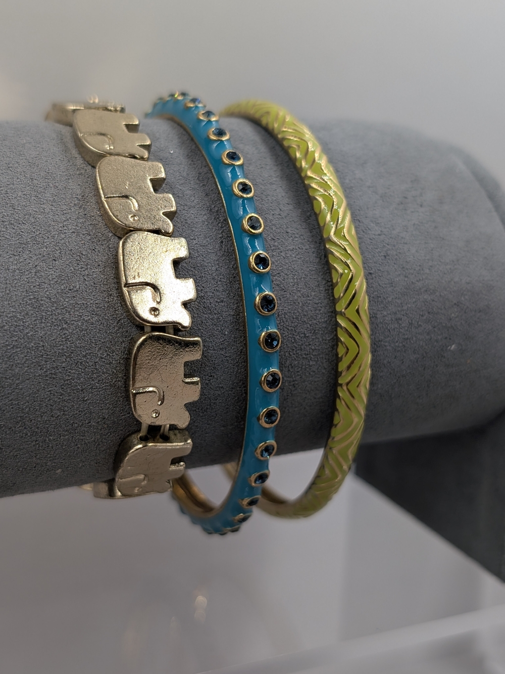 J.Crew Turquoise Lime Enamel Bangles + Elephant Bracelet Set | M294